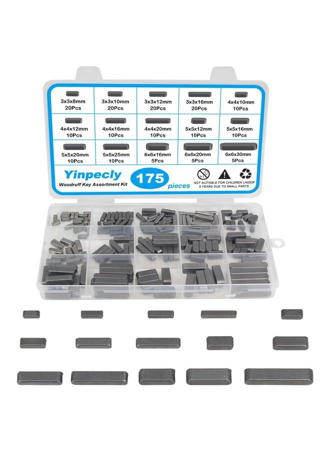 Yinpecly 175pcs Woodruff Key Stock Assortment, 15 Size Popular Sizes Carbon Steel Round Ended Feather Key, Parallel Drive Shaft Keys Set Kit for Fasteners Mechanical Industry Crankshaft - Image 1