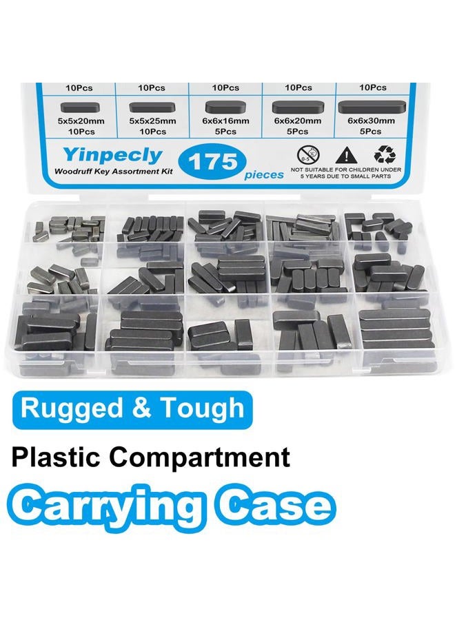 Yinpecly 175pcs Woodruff Key Stock Assortment, 15 Size Popular Sizes Carbon Steel Round Ended Feather Key, Parallel Drive Shaft Keys Set Kit for Fasteners Mechanical Industry Crankshaft - Image 5