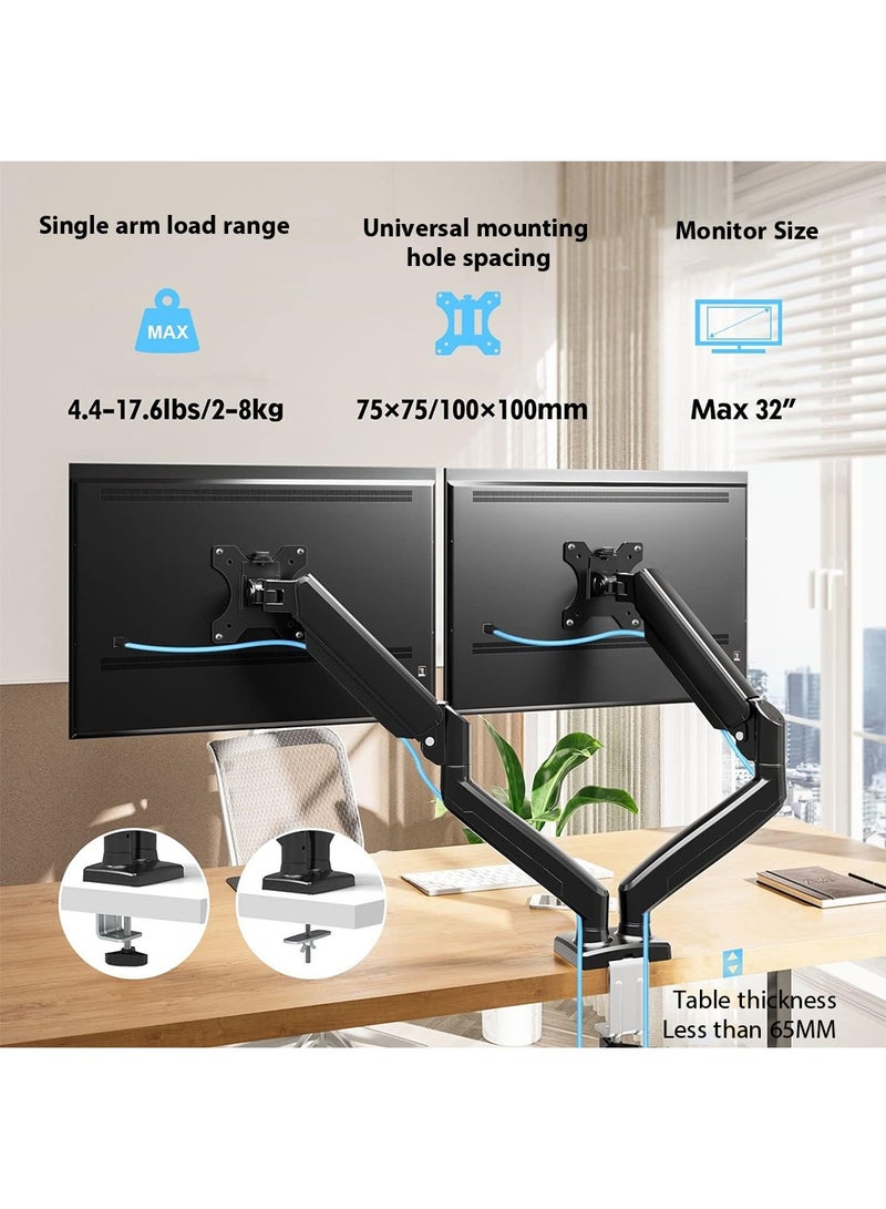 Arabest Dual Monitor Mount Stand, Articulating Gas Spring Monitor Arm, Adjustable Monitor Stand, Monitor Desk Mount with Clamp and Grommet Base - Fits 13 to 32 Inch LCD Computer Monitors  - Image 2