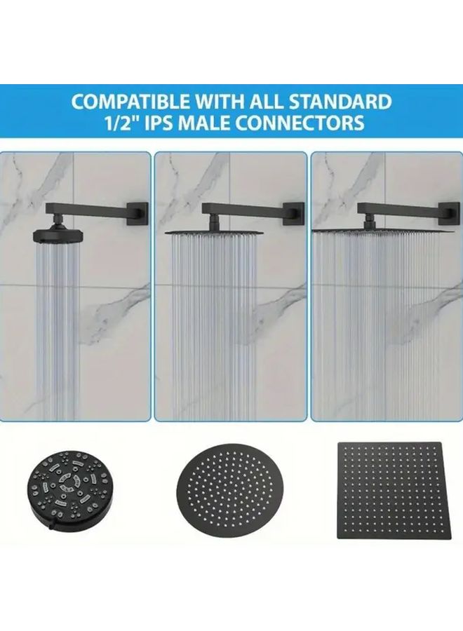 Matt Black Shower Head Extension Arm Adjustable Water Flow Stainless Steel Modern Bathroom - Image 4