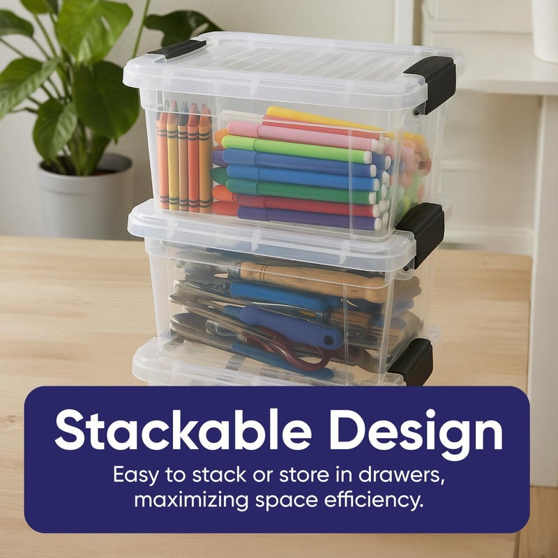 Superio Mini Storage Container Plastic Crayon Box Art Supplies and Sewing Case Stackable Clear Small Organizer for Beads, Stationery, Chalk, and Food, 1.4 Quart - Image 2