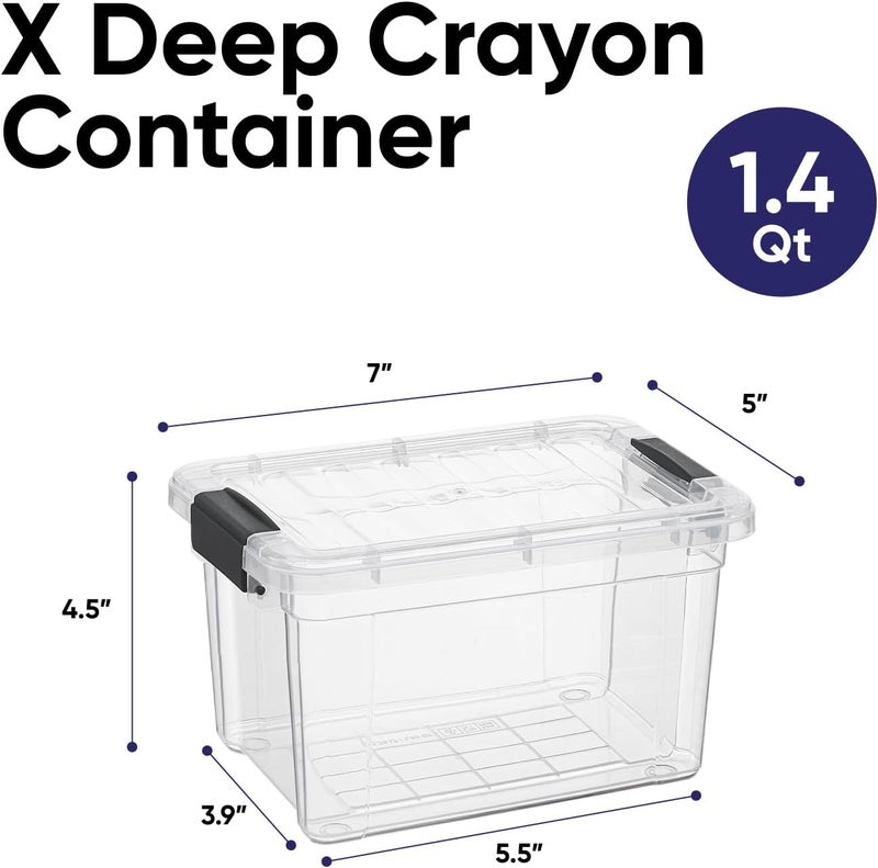 Superio Mini Storage Container Plastic Crayon Box Art Supplies and Sewing Case Stackable Clear Small Organizer for Beads, Stationery, Chalk, and Food, 1.4 Quart - Image 1