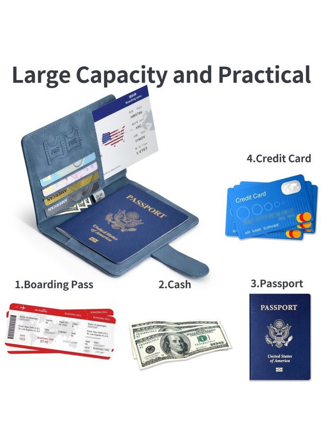 KAOBAN Passport Holder, Passport Cover with Credit Card Slot and Boarding Pass Slot Combo, Passport Wallet Case Book Travel Must Have, RFID Blocking Leather Travel Accessories, Navy Blue - Image 4