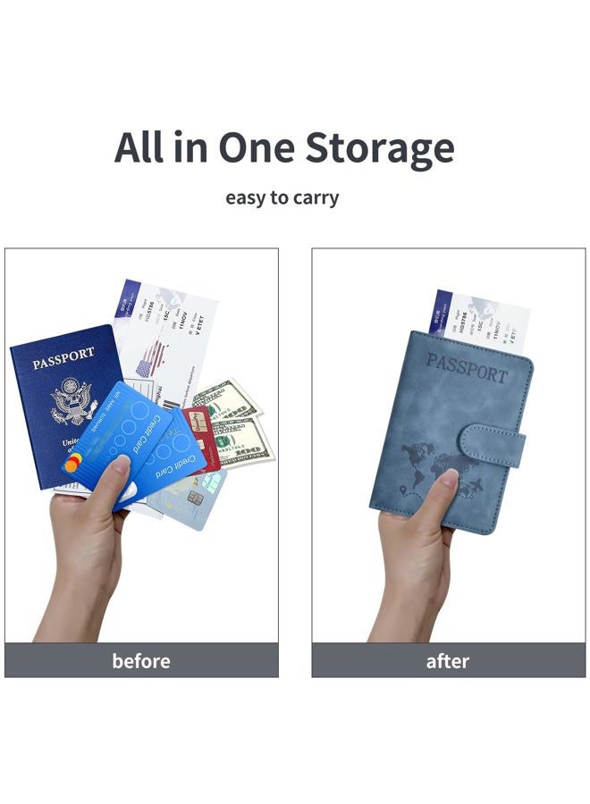 KAOBAN Passport Holder, Passport Cover with Credit Card Slot and Boarding Pass Slot Combo, Passport Wallet Case Book Travel Must Have, RFID Blocking Leather Travel Accessories, Navy Blue - Image 3