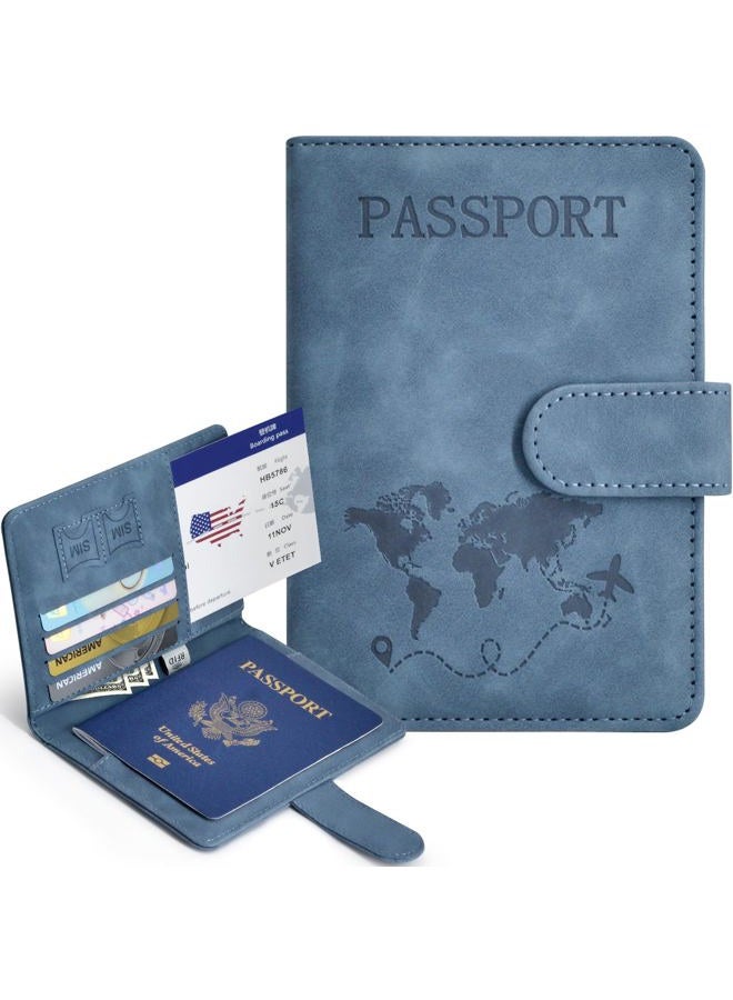 KAOBAN Passport Holder, Passport Cover with Credit Card Slot and Boarding Pass Slot Combo, Passport Wallet Case Book Travel Must Have, RFID Blocking Leather Travel Accessories, Navy Blue - Image 2