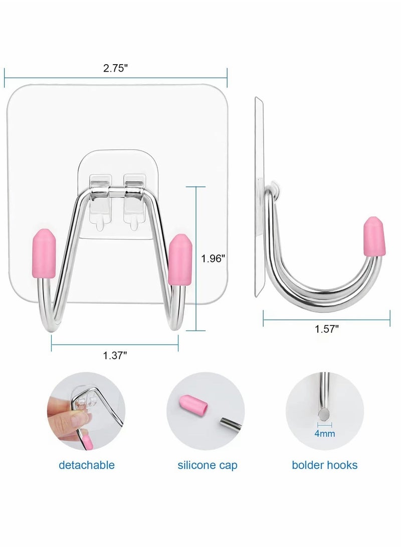 Self Adhesive Wall Hooks, Dual Head Large Heavy Duty Hooks, for Hanging Utility Hooks, for Kitchen Bathroom Ceiling Reusable Adhesive Hooks for Key, 12 Pack Max 30lb  - Image 2