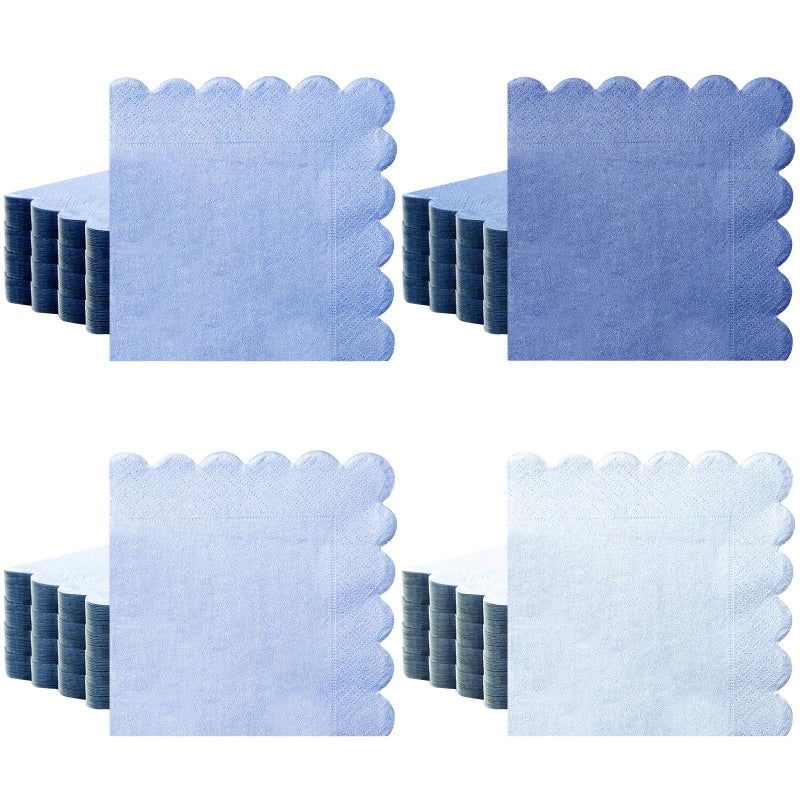 Zhanmai Zhanmai 100 Pack Cocktail Napkins 5 x 5 Inch Scalloped Napkins Beverage Gradient Color Paper with Scalloped Edges Thick Disposable Luncheon for Party Supplies (Dusty Blue) - Image 1