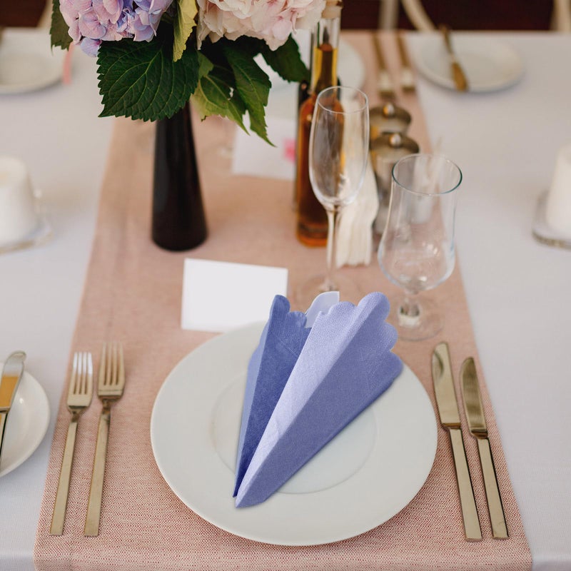Zhanmai Zhanmai 100 Pack Cocktail Napkins 5 x 5 Inch Scalloped Napkins Beverage Gradient Color Paper with Scalloped Edges Thick Disposable Luncheon for Party Supplies (Dusty Blue) - Image 5