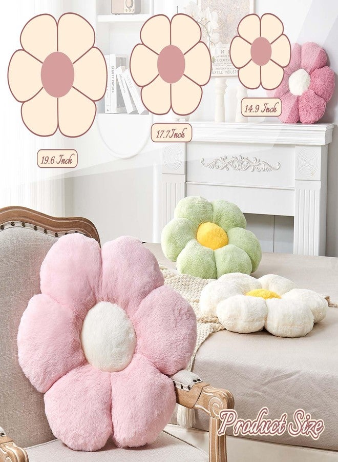 Kcvvcr Beige Flower Pillow, Cute Decorative Flower Shaped Throw Pillow with Faux Rabbit Fur, 14.9" Soft Flower Plush Throw Pillow Floor Pillows Room Décor for Bedroom Living Room - Image 2