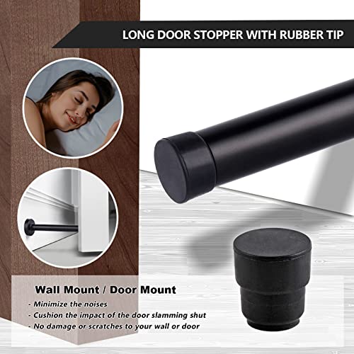 HUTLON Door Stops, 5 Inch Long Door Stopper, Wall Mount, Heavy Duty Solid Black Doorstop Brushed Stainless Steel with Soft Rubber Bumper Tips - Image 3