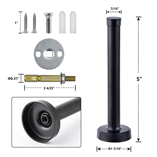 HUTLON Door Stops, 5 Inch Long Door Stopper, Wall Mount, Heavy Duty Solid Black Doorstop Brushed Stainless Steel with Soft Rubber Bumper Tips - Image 2
