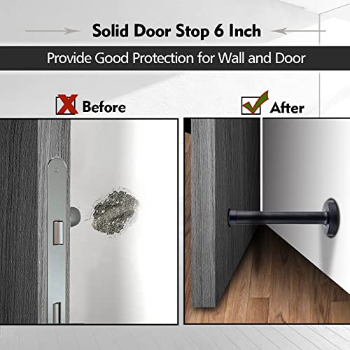 HUTLON Door Stops, 5 Inch Long Door Stopper, Wall Mount, Heavy Duty Solid Black Doorstop Brushed Stainless Steel with Soft Rubber Bumper Tips - Image 4