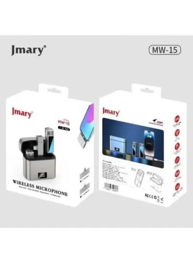Jmary MW-15 2.4G Wireless Lavalier Microphone with Type-C & Lightning Receivers, Dual Wireless Lapel Mic System for Smartphones - Image 3
