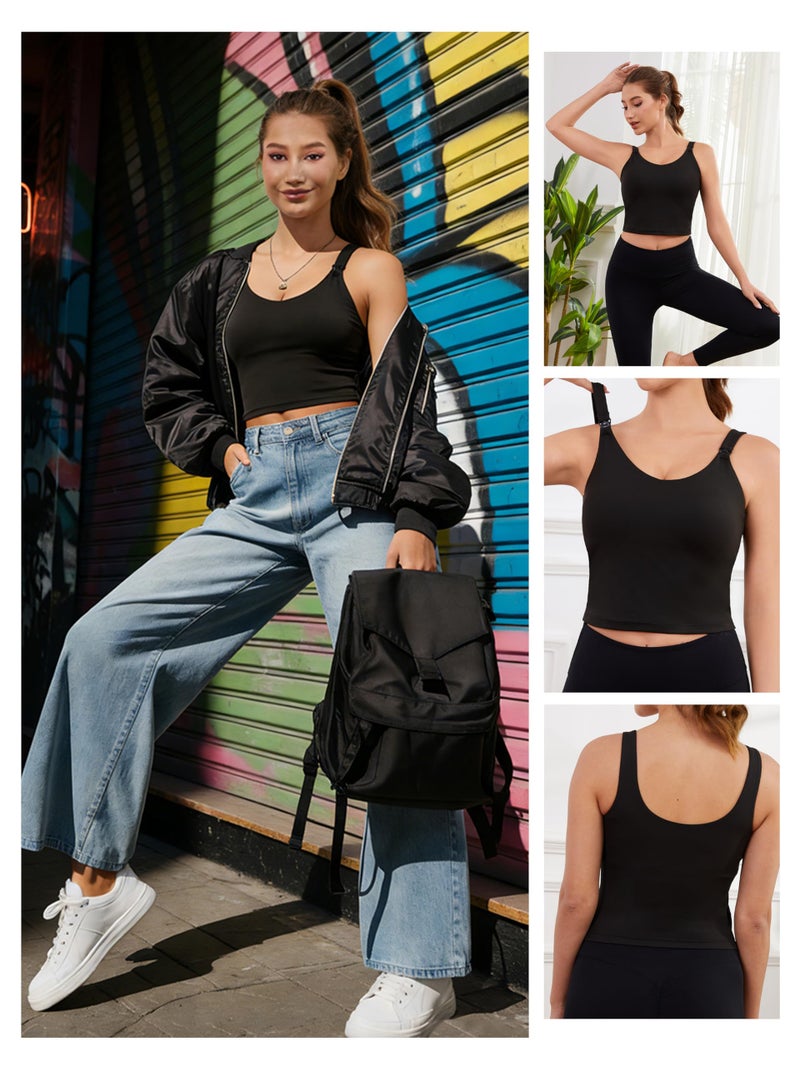 Ecavus Nursing Bras for Breastfeeding Longline Sports Maternity V Neck Buttery Soft Crop Tank Top with Built in Bra Black - Image 5