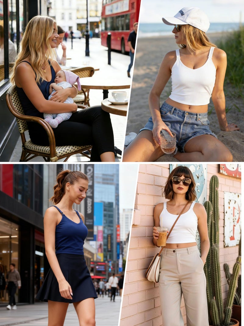 Ecavus Nursing Bras for Breastfeeding Longline Sports Maternity V Neck Buttery Soft Crop Tank Top with Built in Bra Black - Image 4