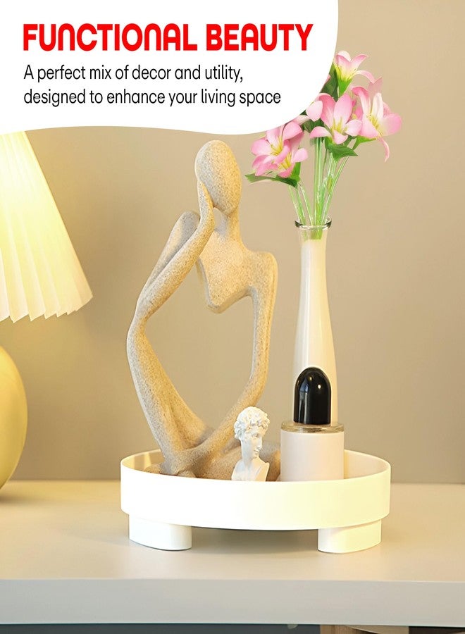 PRIME PICK Modern White Round Tray - 9.5 Inch Decorative Tray, Organizer, Storage Box, Coffee Table Tray for Home Decor, Gift for Women, Mom, Girls - Image 4