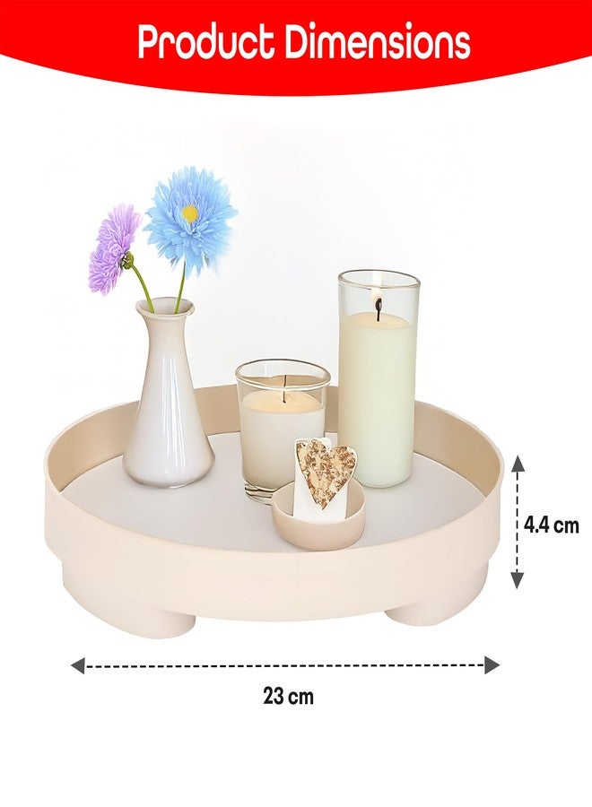 PRIME PICK Modern White Round Tray - 9.5 Inch Decorative Tray, Organizer, Storage Box, Coffee Table Tray for Home Decor, Gift for Women, Mom, Girls - Image 2