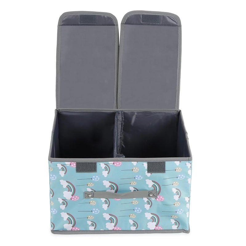 MOMMY BABY LUV Storage Bins with Lids Large Foldable Storage Boxes Bins Double Lids Stackable Storage Box Basket Closet Organizer with Handle Divider for Shelf Office Pack of 1 Rainbow Blue