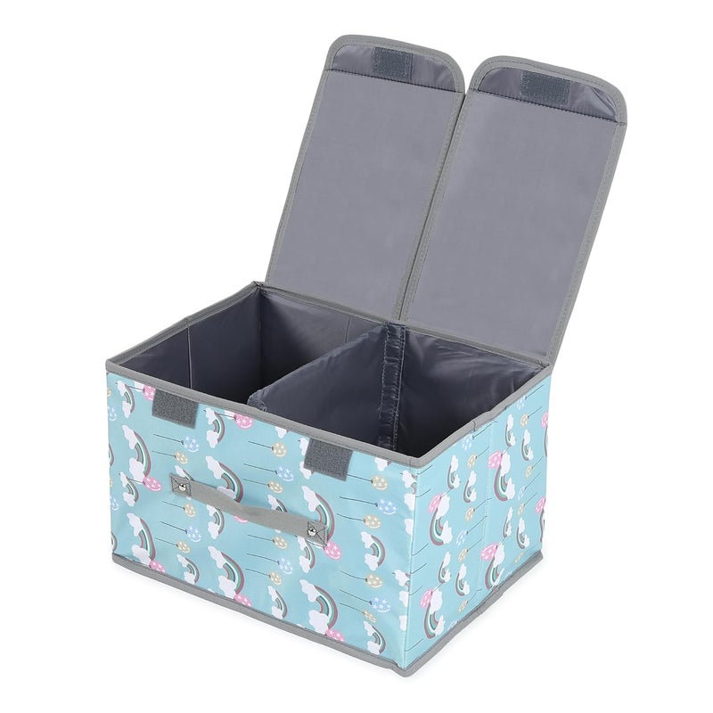 MOMMY BABY LUV Storage Bins with Lids Large Foldable Storage Boxes Bins Double Lids Stackable Storage Box Basket Closet Organizer with Handle Divider for Shelf Office Pack of 1 Rainbow Blue