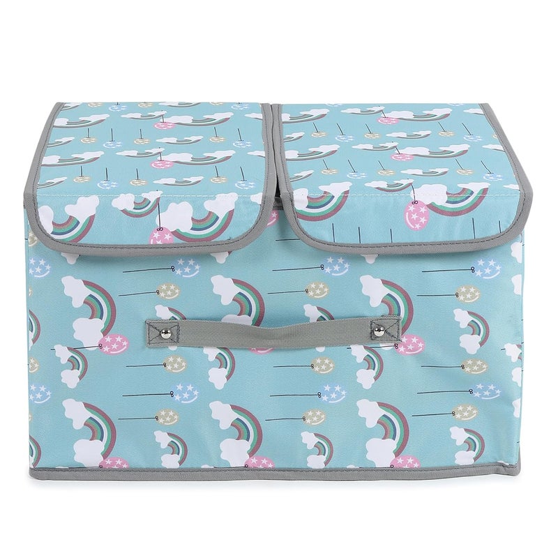 MOMMY BABY LUV Storage Bins with Lids Large Foldable Storage Boxes Bins Double Lids Stackable Storage Box Basket Closet Organizer with Handle Divider for Shelf Office Pack of 1 Rainbow Blue