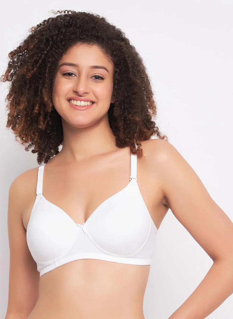 كلوفيا Clovia Padded Non-Wired Full Coverage T-shirt Bra in White - Cotton