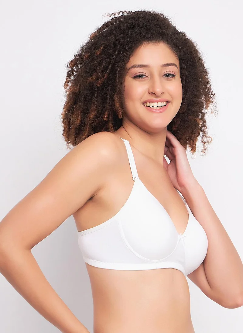 كلوفيا Clovia Padded Non-Wired Full Coverage T-shirt Bra in White - Cotton