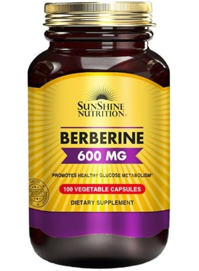 Sunshine Nutrition Berberine 600Mg | Promotes Healthy Glucose Metabolism | Supports Healthy Cholesterol Levels | 100 Vegetable Capsules - Image 1