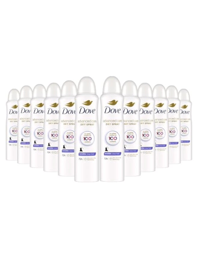 Dove Advanced Care Invisible Dry Spray Antiperspirant Deodorant No White Marks on 100 Colors Sheer Fresh 48Hour Sweat and Odor Protecting Deodorant for Women 38 oz Pack of 12 - Image 1