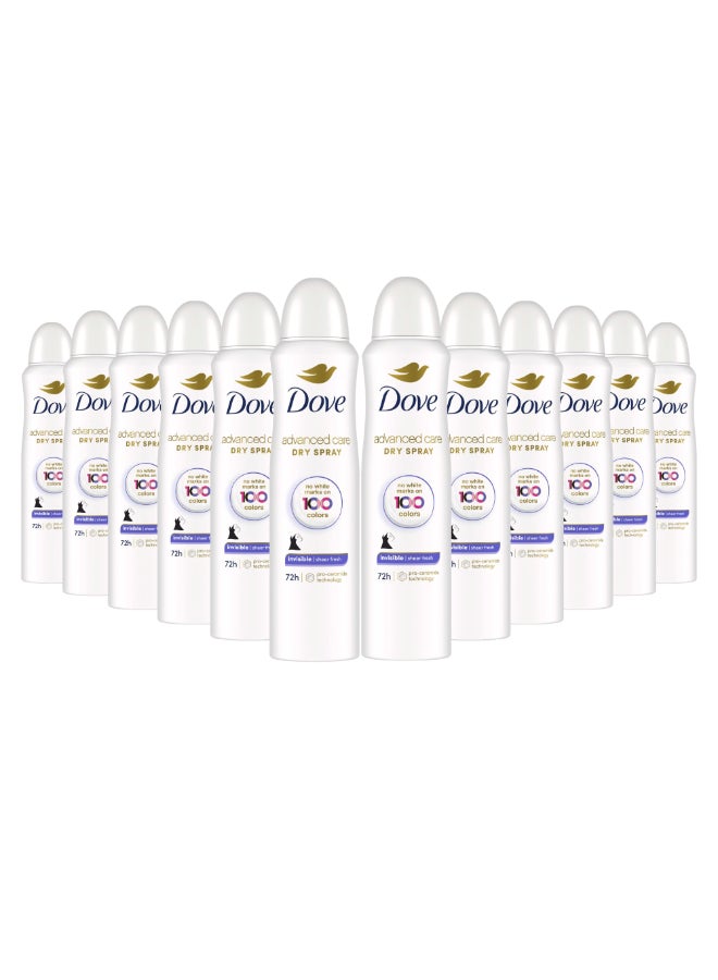 Dove Advanced Care Invisible Dry Spray Antiperspirant Deodorant No White Marks on 100 Colors Sheer Fresh 48Hour Sweat and Odor Protecting Deodorant for Women 38 oz Pack of 12 - Image 3