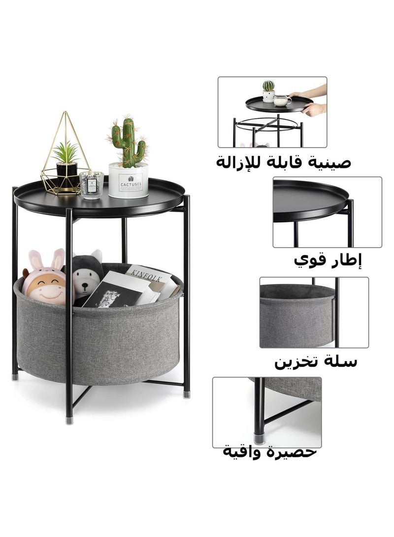 طاولة القهوة المستديرة، طاولة جانبية للأريكة المستديرة، طاولة نهاية صينية، منضدة معدنية، طاولة نهاية السرير مع صينية قابلة للفصل، طاولة نهاية مستديرة للتخزين، لغرفة النوم وغرفة المعيشة والمكتب - Image 3