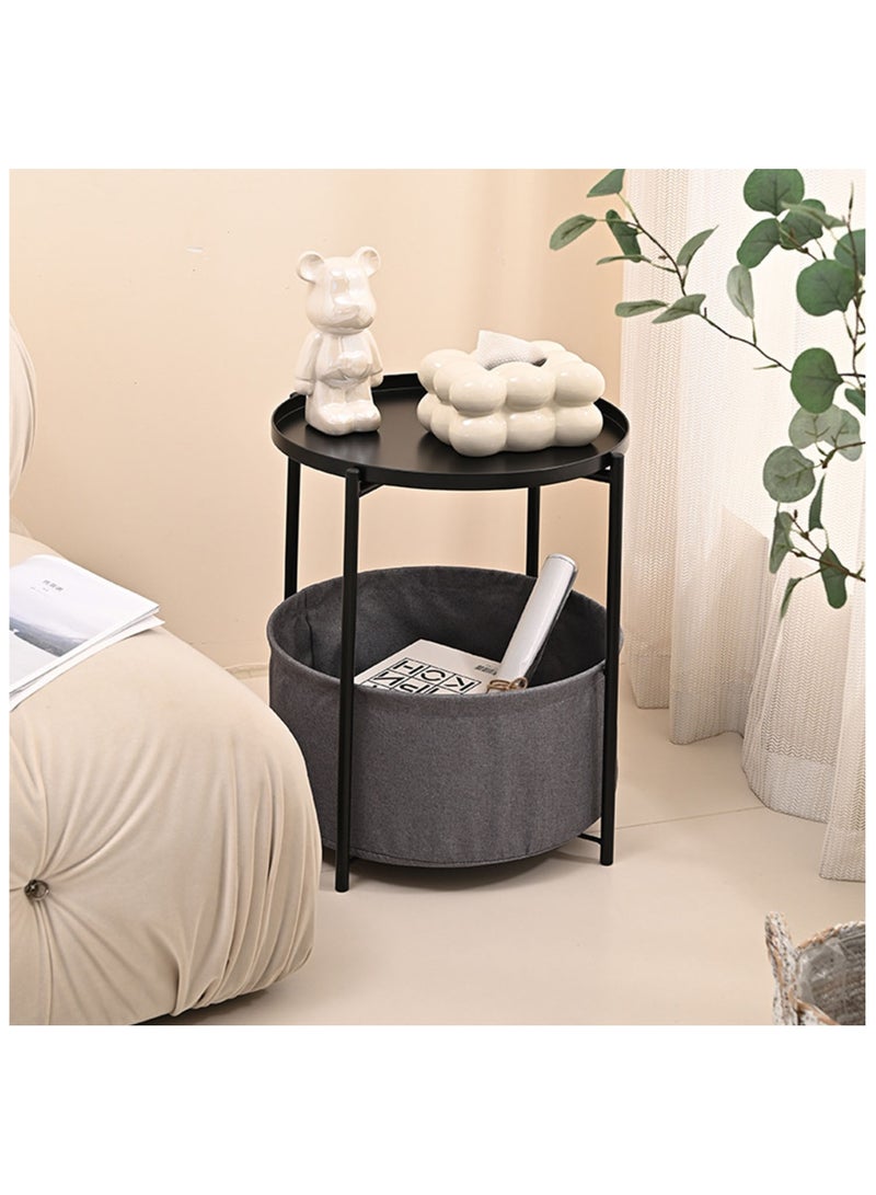 طاولة القهوة المستديرة، طاولة جانبية للأريكة المستديرة، طاولة نهاية صينية، منضدة معدنية، طاولة نهاية السرير مع صينية قابلة للفصل، طاولة نهاية مستديرة للتخزين، لغرفة النوم وغرفة المعيشة والمكتب - Image 1