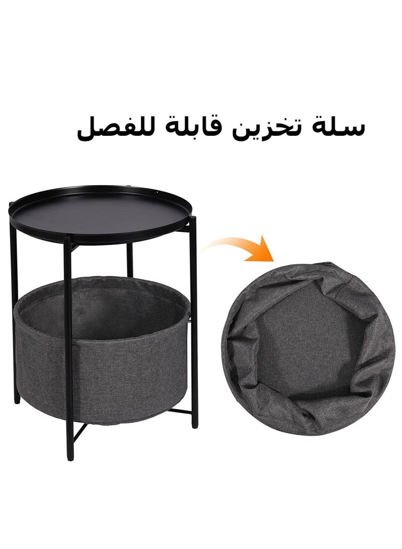 طاولة القهوة المستديرة، طاولة جانبية للأريكة المستديرة، طاولة نهاية صينية، منضدة معدنية، طاولة نهاية السرير مع صينية قابلة للفصل، طاولة نهاية مستديرة للتخزين، لغرفة النوم وغرفة المعيشة والمكتب - Image 5