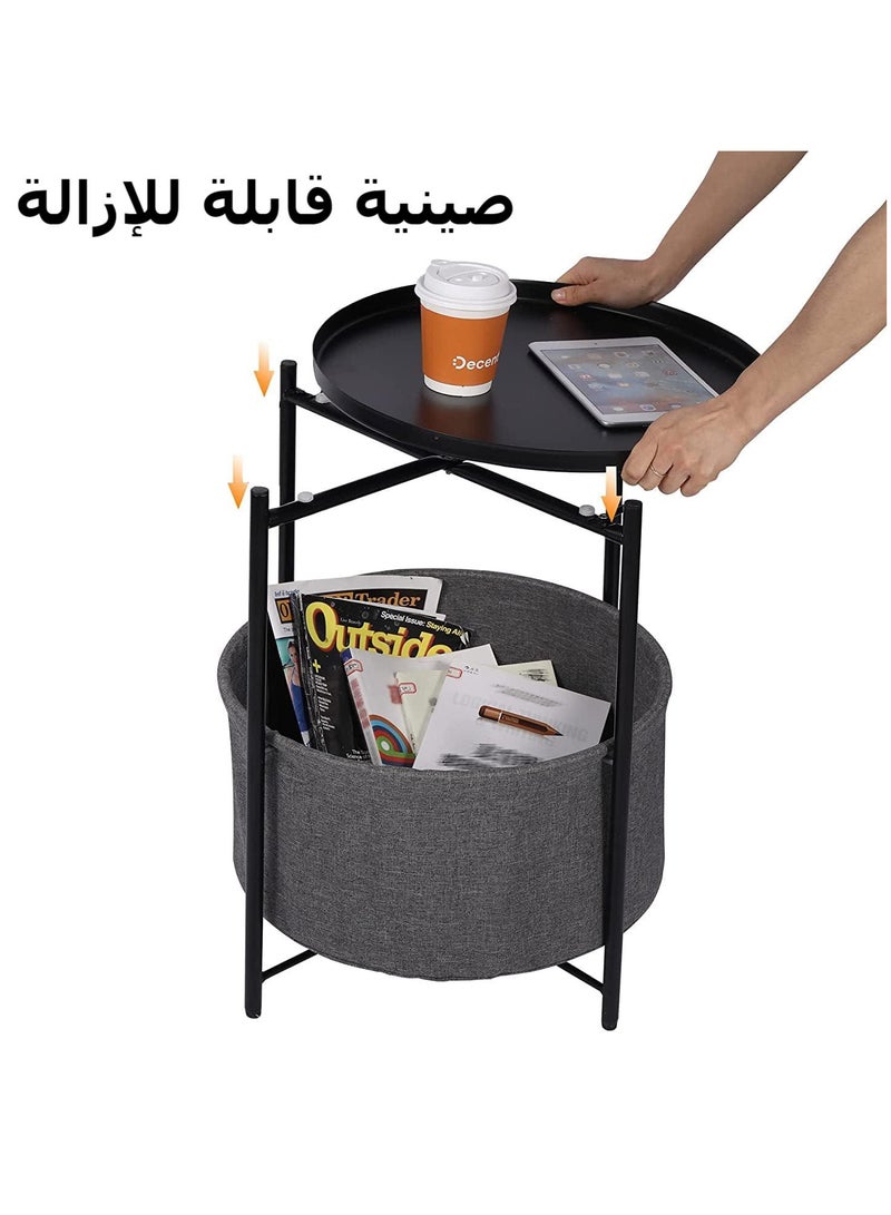 طاولة القهوة المستديرة، طاولة جانبية للأريكة المستديرة، طاولة نهاية صينية، منضدة معدنية، طاولة نهاية السرير مع صينية قابلة للفصل، طاولة نهاية مستديرة للتخزين، لغرفة النوم وغرفة المعيشة والمكتب - Image 4