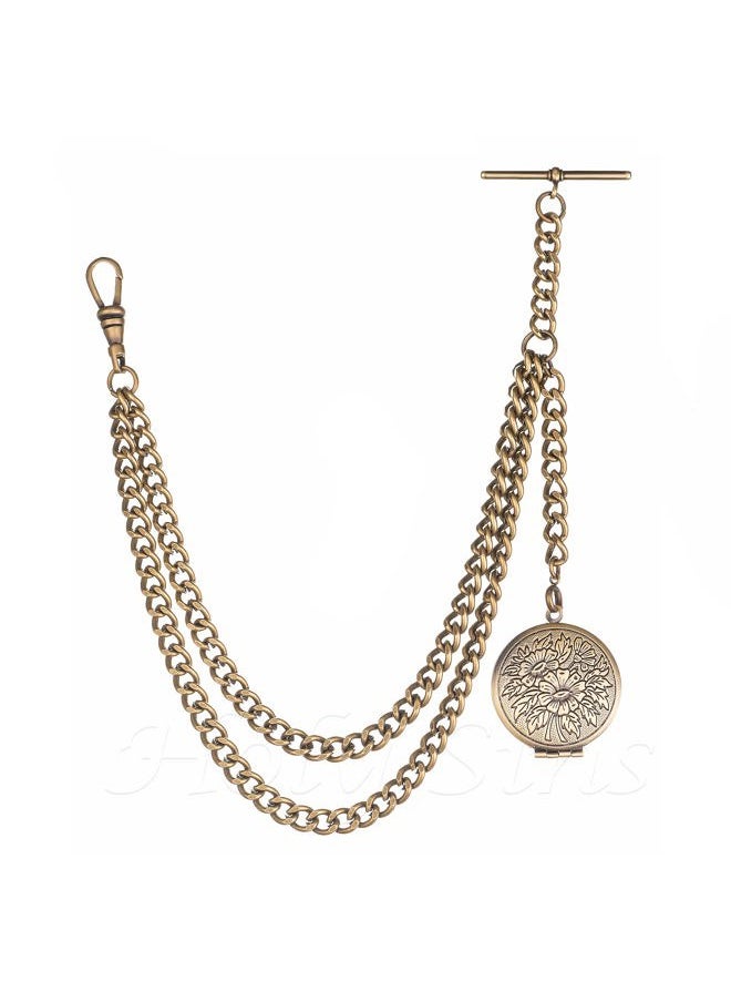 Holy Sins Jewellery Bronze Colour Single Albert Pocket Watch Chain with Locket, Bronze, 12"  - Image 1