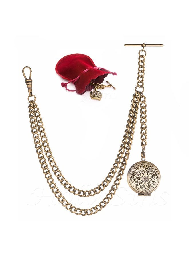 Holy Sins Jewellery Bronze Colour Single Albert Pocket Watch Chain with Locket, Bronze, 12"  - Image 2