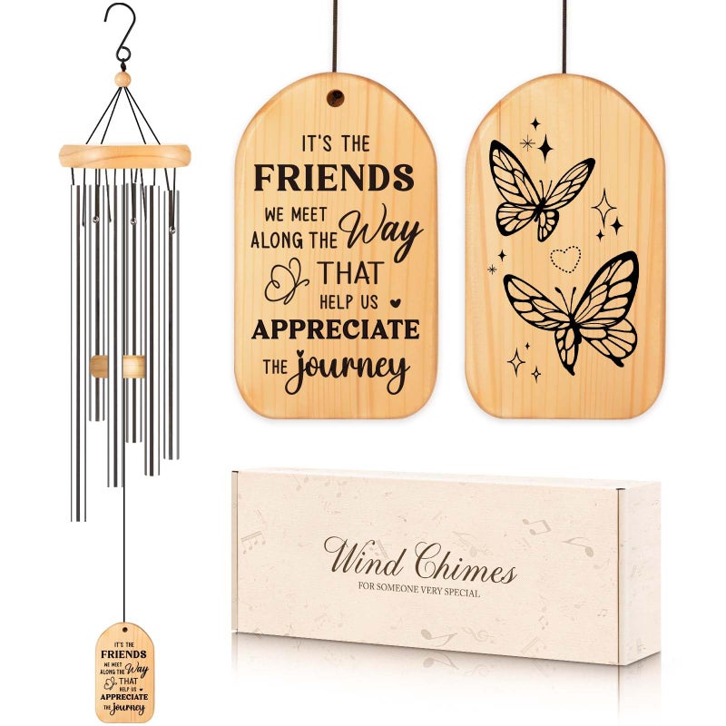 Milcier Gifts for Friend Women, Birthday Gifts for Best Friend Women, Friendship Wind Chimes, Valentines Day, Thanksgiving, Christmas Idea for Best Friends, Bestie, BFF, 25.5 inches, Butterfly - Image 1