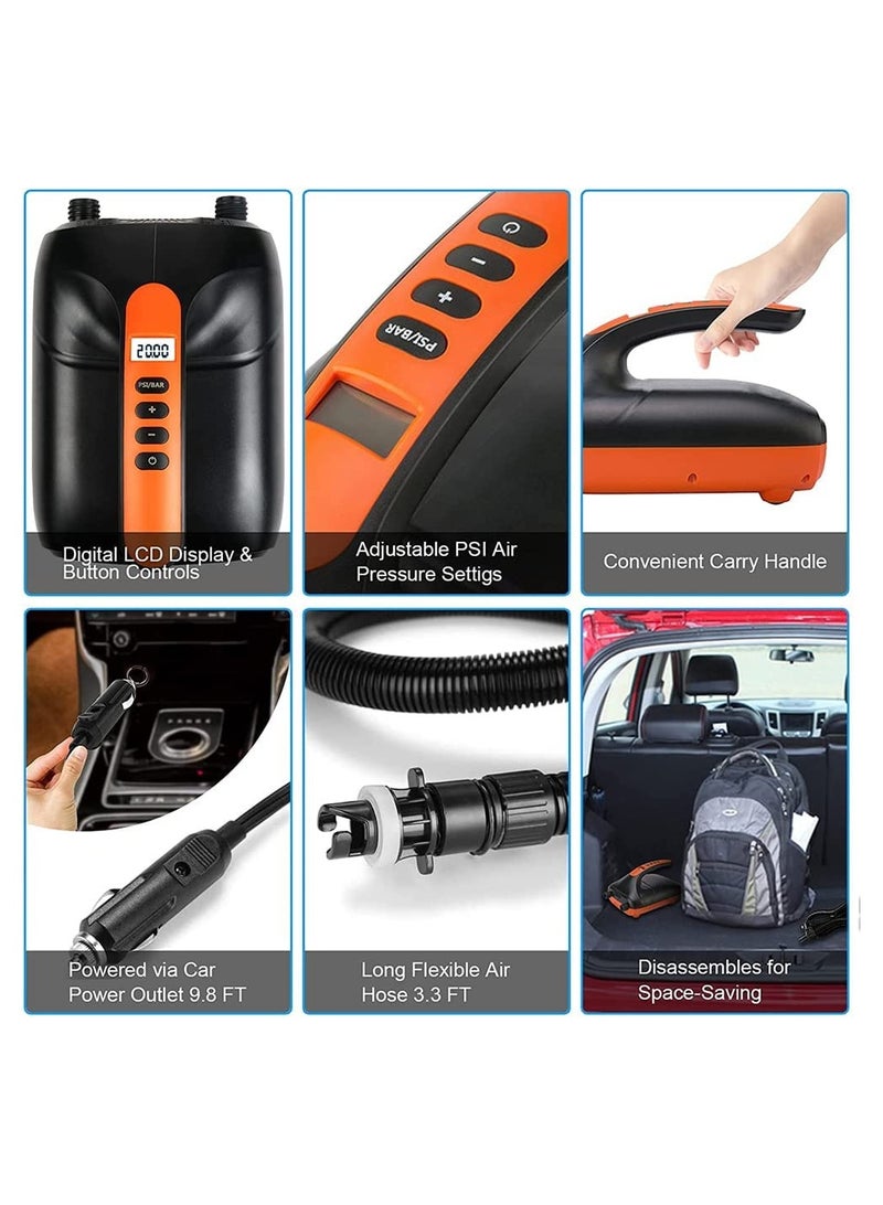 KASTWAVE مضخة هواء كهربائية بحد أقصى 2 رطل لكل بوصة مربعة مع مرحلتين للنفخ والتفريغ، مضخة كهربائية رقمية LCD مع 6 فوهات لألواح التجديف الواقفة والقوارب والرياضات المائية والخيمة القابلة للنفخ وكرة اليوجا - Image 5