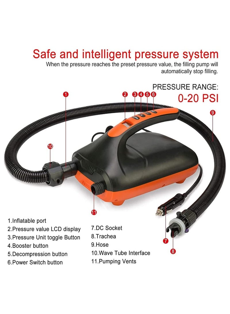 KASTWAVE مضخة هواء كهربائية بحد أقصى 2 رطل لكل بوصة مربعة مع مرحلتين للنفخ والتفريغ، مضخة كهربائية رقمية LCD مع 6 فوهات لألواح التجديف الواقفة والقوارب والرياضات المائية والخيمة القابلة للنفخ وكرة اليوجا - Image 3
