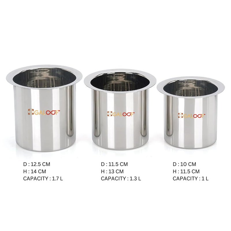 GALOOF Stainless Steel Deep Gunj with Lid for Boiling Milk and Water | Flat Bottom Deep Milk Pot with Lid Set of 3 | Long Tapeli Milk Boiler Vessel | 1 L, 1.3 L, 1.7 L Set of 3 Milk Pot Set with Lid - Image 5