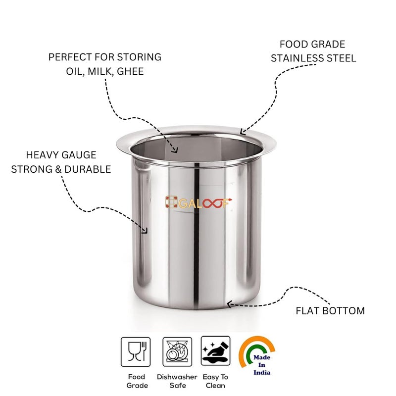 GALOOF Stainless Steel Deep Gunj with Lid for Boiling Milk and Water | Flat Bottom Deep Milk Pot with Lid Set of 3 | Long Tapeli Milk Boiler Vessel | 1 L, 1.3 L, 1.7 L Set of 3 Milk Pot Set with Lid - Image 4