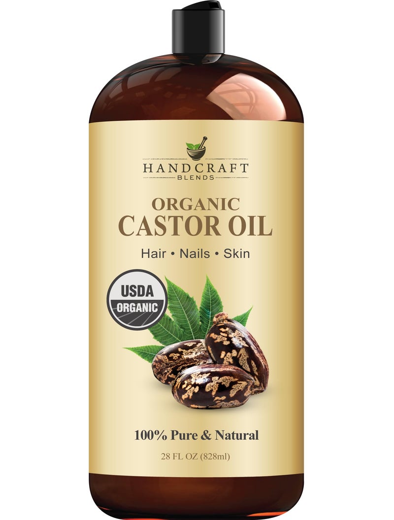 Handcraft Blends Organic Castor Oil 28 Fl Oz 100 Pure and Natural Premium Grade Carrier Oil for Hair Growth Eyelashes and Eyebrows Hair and Body ExpellerPressed HexaneFree