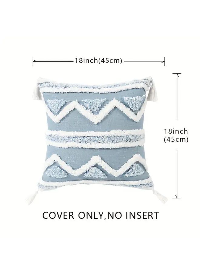 White Boho Throw Pillow Cover 20x20 Inch with Tassels And Zip Closure - Image 3
