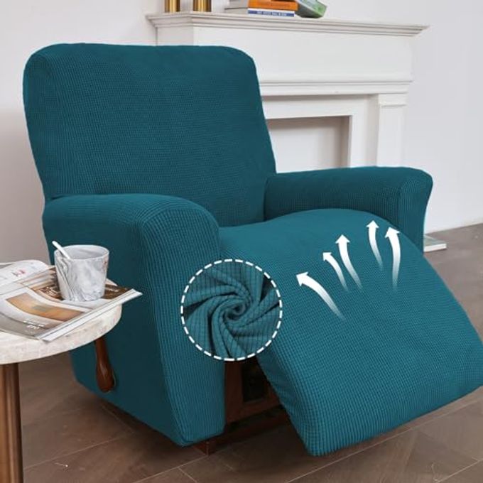 KEKUOU Recliner Chair Covers,Lazy Boy Recliner Covers Stretch Couch Cover Slipcovers 1 Piece Furniture Protector with Elastic Bottom for Kid,Dog(Recliner,Peacock Blue) - Image 2