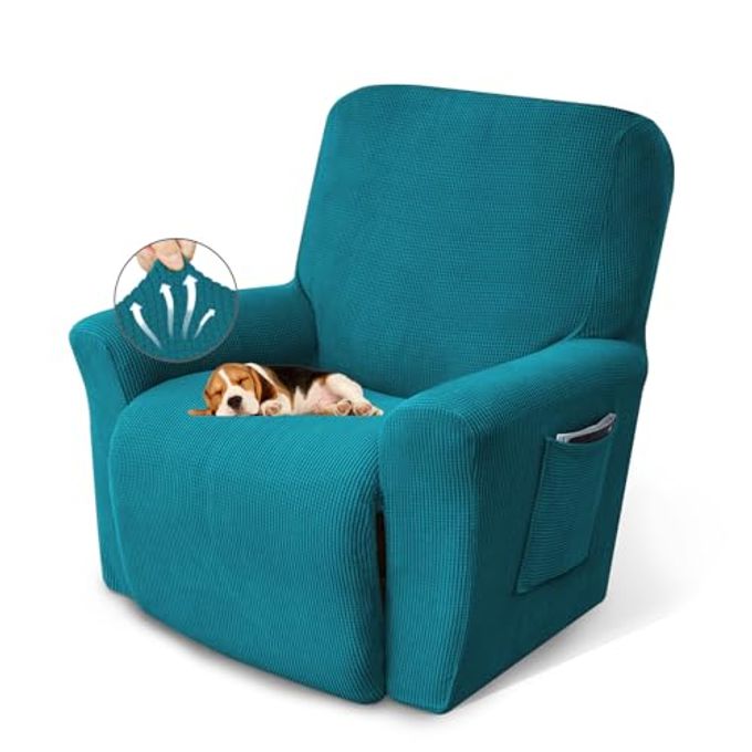 KEKUOU Recliner Chair Covers,Lazy Boy Recliner Covers Stretch Couch Cover Slipcovers 1 Piece Furniture Protector with Elastic Bottom for Kid,Dog(Recliner,Peacock Blue) - Image 4