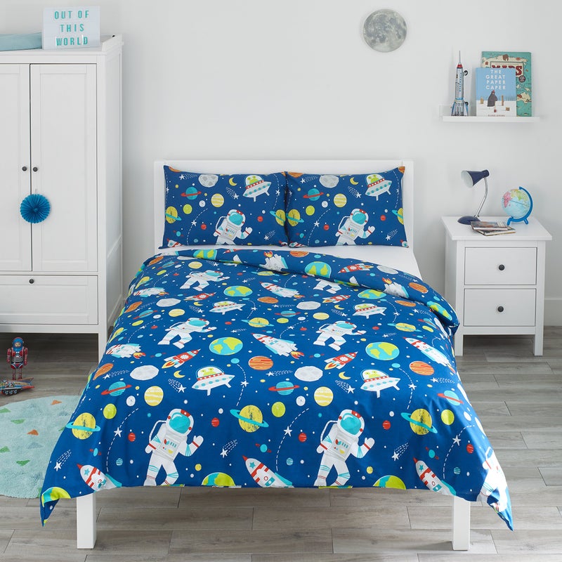 Bloomsbury Mill Bloomsbury Mill - Double Bed Duvet Cover and Pillows Set for Kids - Outer Space/Planet Design Bedding - 200 x 200 cm - Image 1