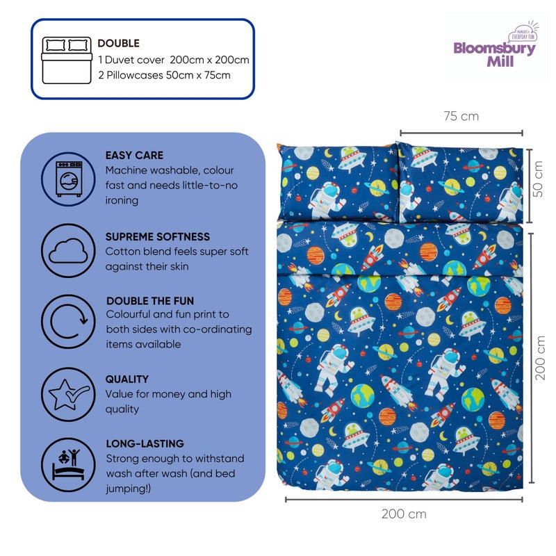 Bloomsbury Mill Bloomsbury Mill - Double Bed Duvet Cover and Pillows Set for Kids - Outer Space/Planet Design Bedding - 200 x 200 cm - Image 2
