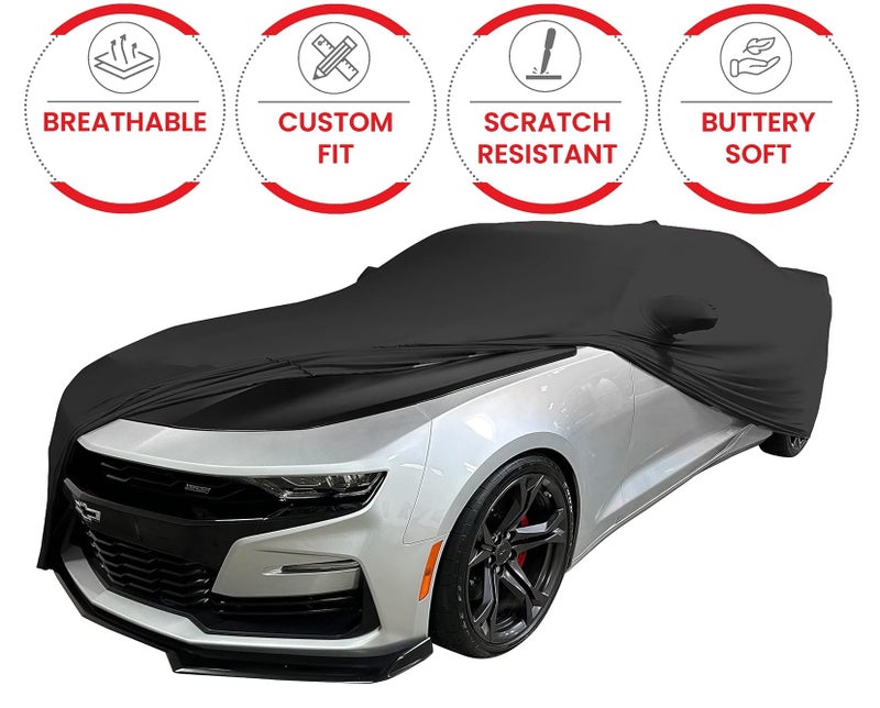 SR1 Performance Camaro Indoor Car Cover - Ultraguard Stretch Satin Dust Cover The Ultimate Custom Fit for 2010-2024 Chevrolet Camaro SS, RS, ZL1, Z/28, LS, 1LT, 2LT, 3LT, LT1 (Black) - Image 2