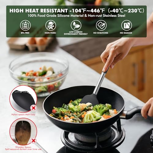 HOTEC 446°F Heat Resistant Silicone Kitchen Utensils, Cooking Utensil Set, Spatula Set, BPA Free, Kitchen Gadgets, with Stainless Steel Utensils Holder, Dishwasher Safe, 14pcs Grey - Image 2