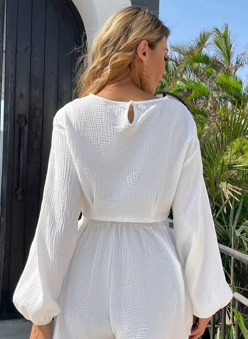 Lantern Sleeve Crop Top  - Image 2
