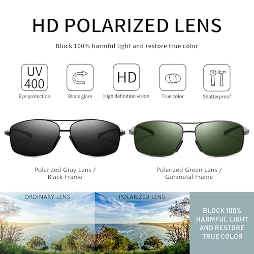 SUNGAIT Ultra Lightweight Rectangular Polarized Sunglasses Men UV400 Protection SGT458HH-QMLV-8 - Image 3